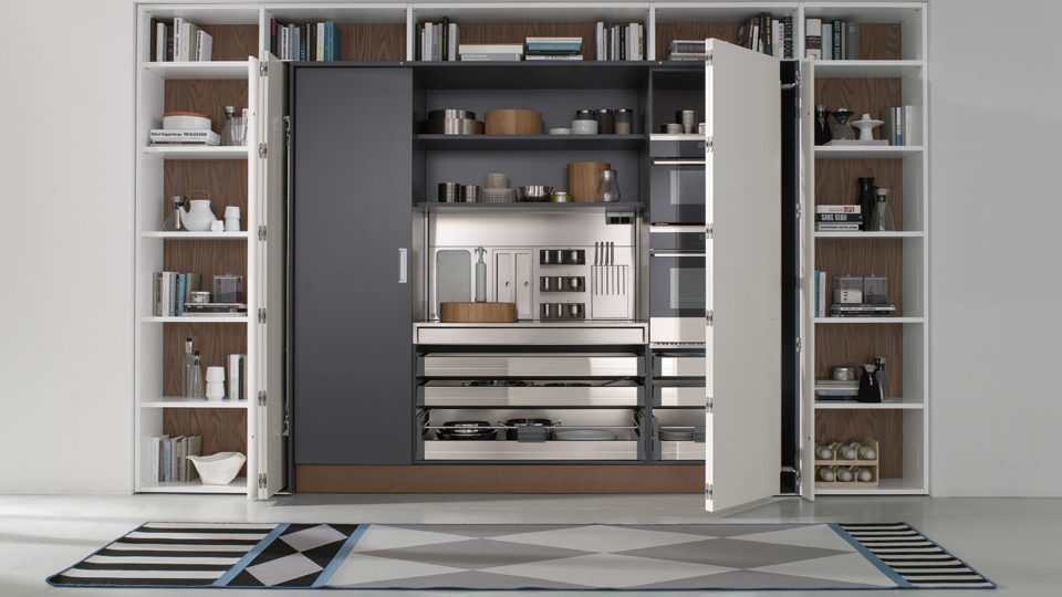 Modern Kitchen Pocket Doors Storage Cabinet Systems