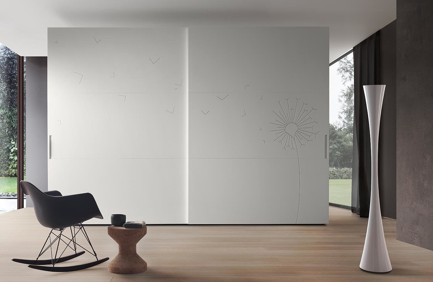White Color Wallpaper Closet Doors