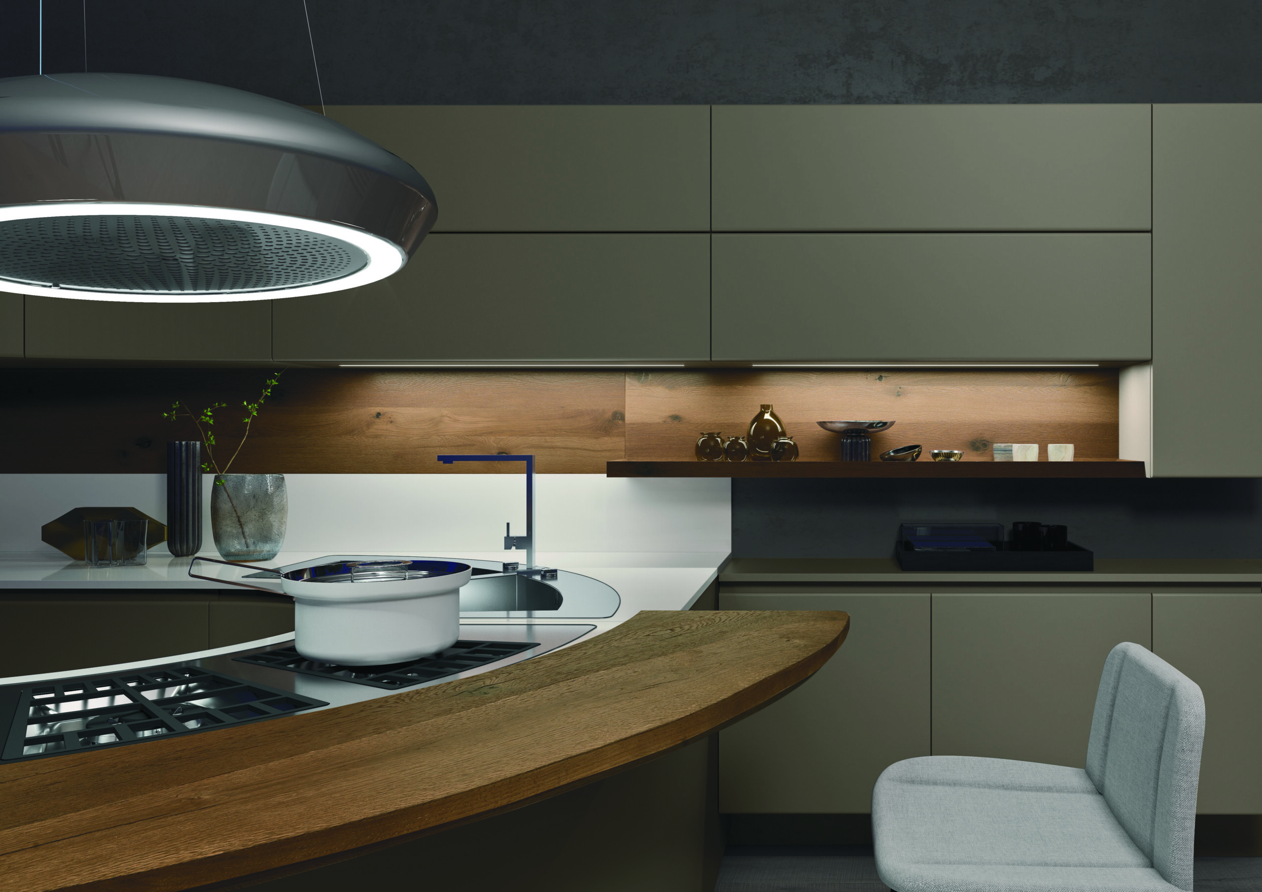 Elegant and spacious kitchen island with custom cabinetry and seating