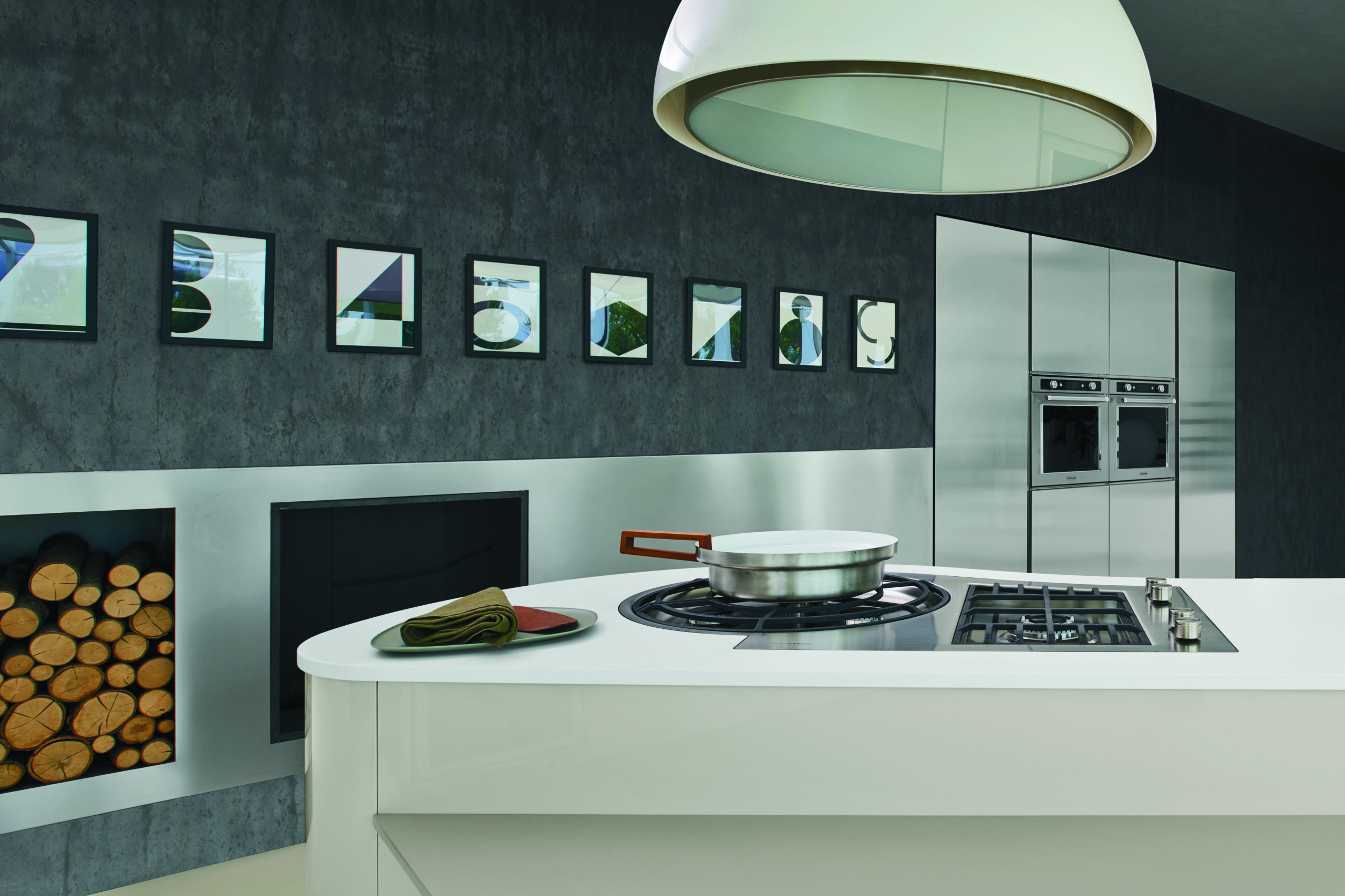 Elegant and sleek cabinetry with bold color choices in modern Italian kitchen